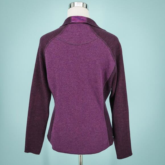 Mountain Hardwear Size Medium M Purple Long Sleeve V Neck Collared Wool Sweater - Picture 3 of 6